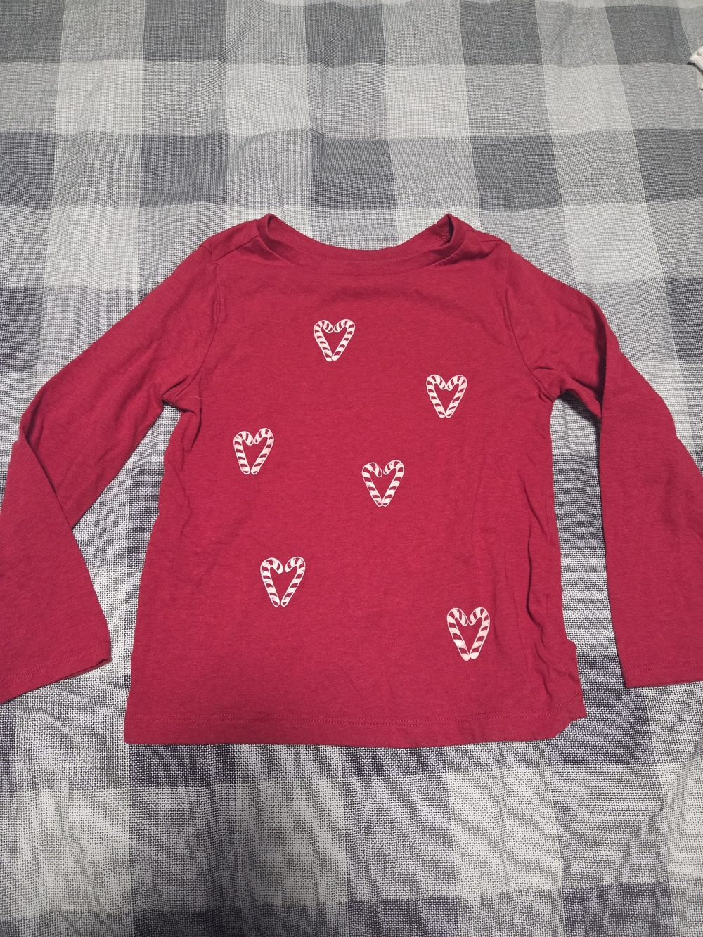 2 For $10 - Carter's Red Long-Sleeve Heart Candy Cane Top Small Girls Cotton